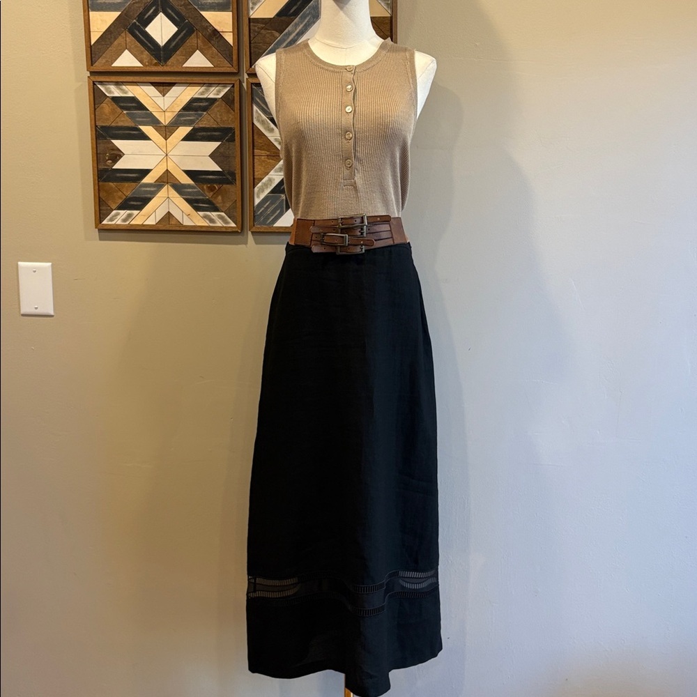 Ralph Lauren Collection Black Linen Maxi Skirt with Cutout Detail size 8 - Picture 1 of 14